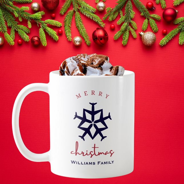 Christmas Airplane Snowflake Minimalist Aviation f Coffee Mug (Creator Uploaded)