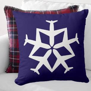 Christmas Airplane Snowflake Modern Cute Aviation Throw Pillow
