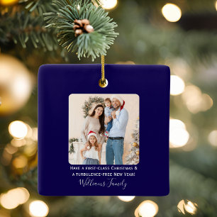 Christmas Airplane Snowflake Modern Cute Photo Ceramic Ornament