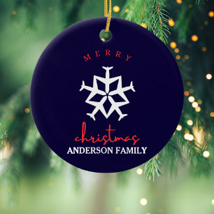 Christmas Airplane Snowflake Photo Funny Aviation Ceramic Ornament