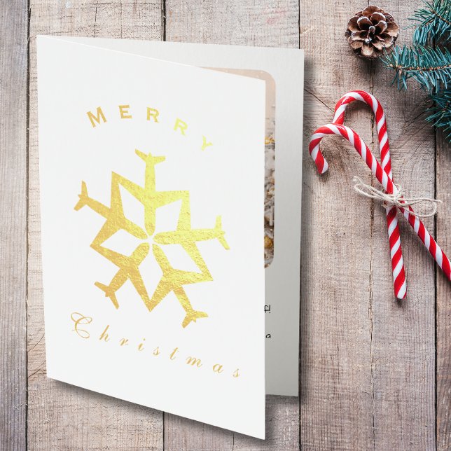 Christmas Airplane Snowflake Photo Funny Aviation Foil Card (Creator Uploaded)