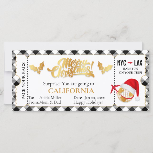 Christmas Airplane Ticket, Surprise Gift Voucher (Front)