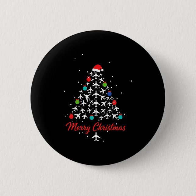 Christmas Airplane Tree Merry Christmas Lot Travel 2 Inch Round Button (Front)