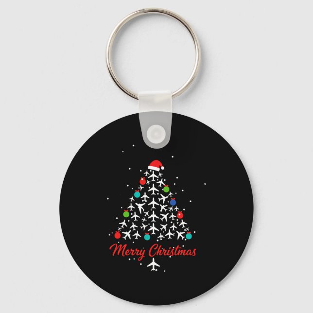 Christmas Airplane Tree Merry Christmas Lot Travel Keychain (Front)