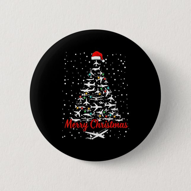 Christmas Airplanes Tree Lots Merry Christmas Men  2 Inch Round Button (Front)
