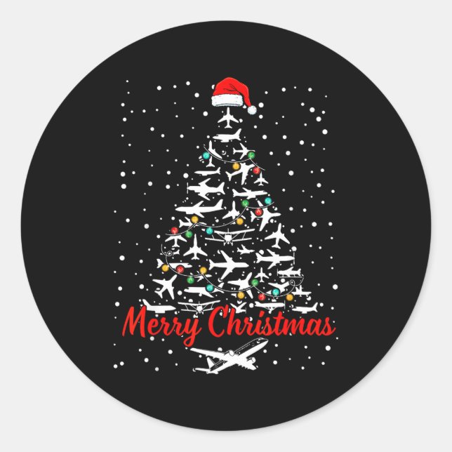 Christmas Airplanes Tree Lots Merry Christmas Men  Classic Round Sticker (Front)