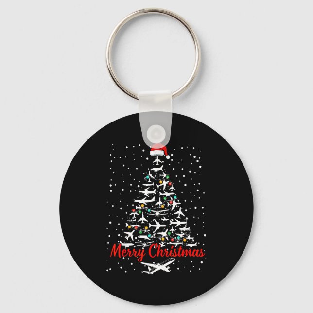 Christmas Airplanes Tree Lots Merry Christmas Men  Keychain (Front)
