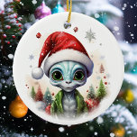 Christmas Alien  Ceramic Ornament<br><div class="desc">This design may be personalized in the area provided by changing the photo and/or text. Or it can be customized by clicking Personalize this Template and then choosing the click to customize further option and delete or change the colour of the background, add text, change the text colour or style,...</div>