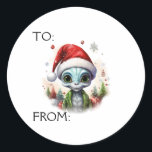 Christmas Alien Gift To From  Classic Round Sticker<br><div class="desc">This design may be personalized in the area provided by changing the photo and/or text. Or it can be customized by clicking Personalize this Template and then choosing the click to customize further option and delete or change the colour of the background, add text, change the text colour or style,...</div>