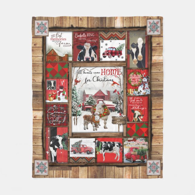 Christmas All Heart Come Home Funny Cow Xmas Fleece Blanket (Front)