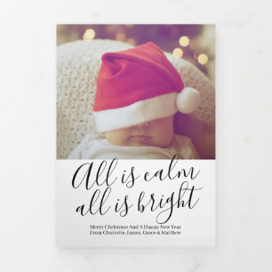Christmas All Is Calm All Is Bright Personalized Tri-Fold Holiday Card