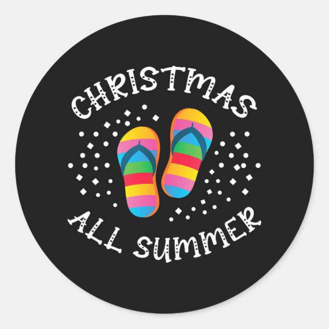 christmas all summer santa beach flip flops summer classic round sticker (Front)