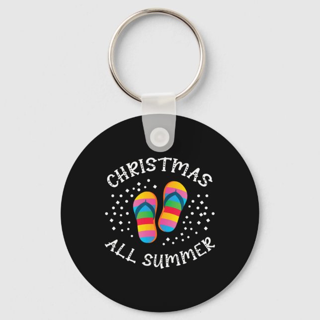 Christmas All Summer Santa Beach Flip Flops Summer Keychain (Front)