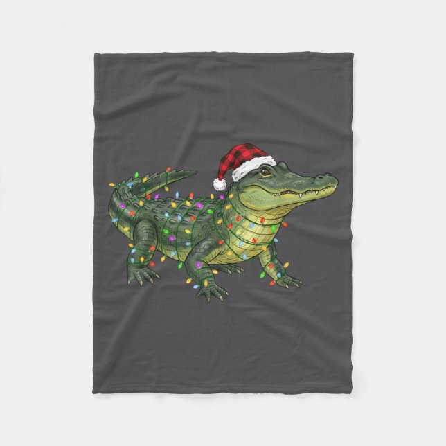Christmas Alligator Holiday Reptile Funny Festive  Fleece Blanket (Front)