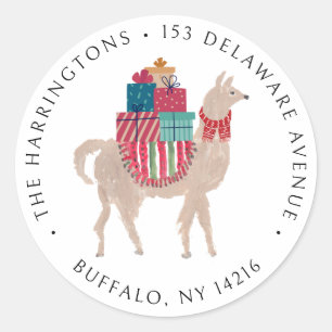 Christmas Alpaca Cute Hand-Illustrated Address Classic Round Sticker