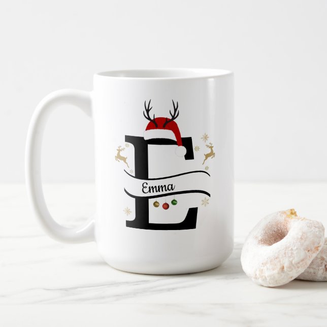 Christmas Alphabet Collection – Letter E Design Coffee Mug (With Donut)