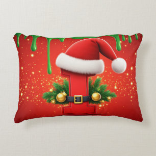 Christmas Alphabet Letter I Santa Hat Accent Pillow