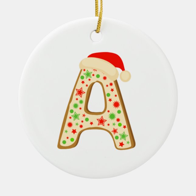 Christmas Alphabets letter A Ceramic Ornament (Front)