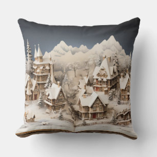 Christmas Alpine Storybook Village Throw Pillow