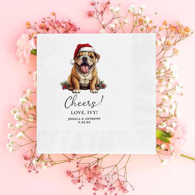 Christmas American Bulldog Personalized Cheers Napkin (Creator Uploaded)