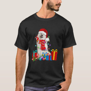 Christmas American Eskimo Dog Xmas Lights Santa Ha T-Shirt