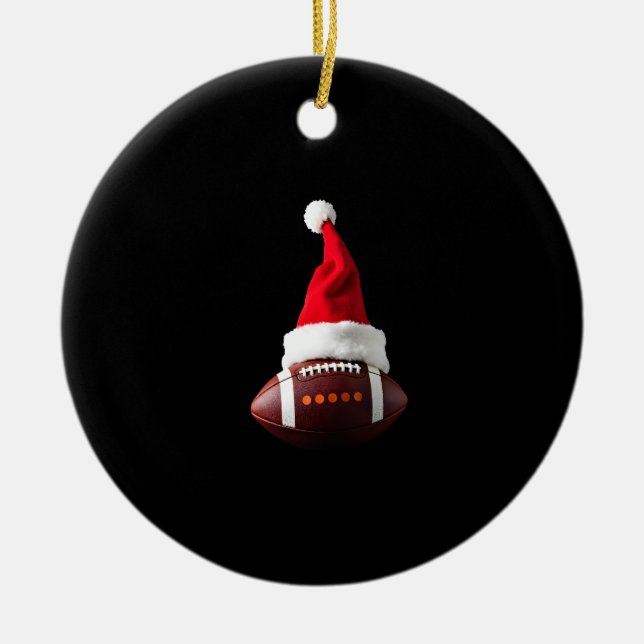 Christmas American Football Ball Santa Hat (1) Ceramic Ornament (Front)