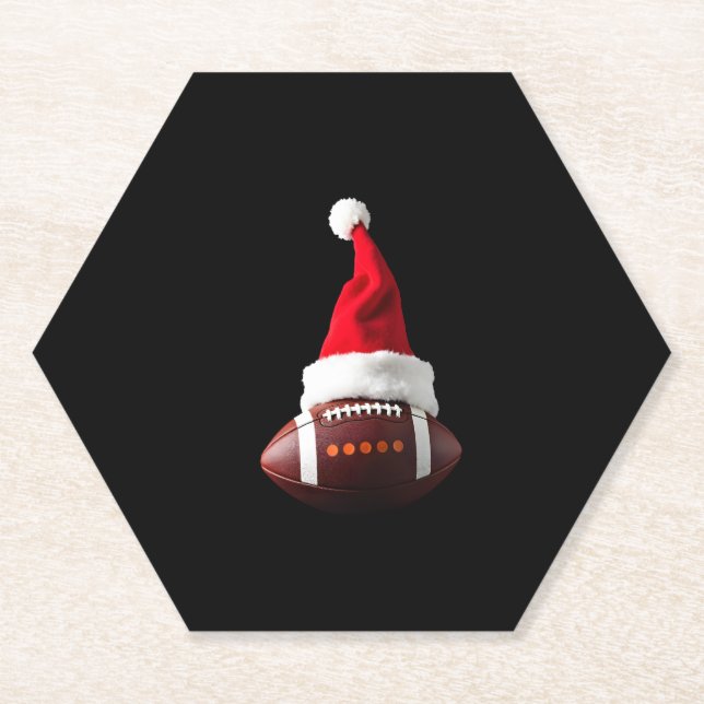 Christmas American Football Ball Santa Hat (1) Paper Coaster (Front)