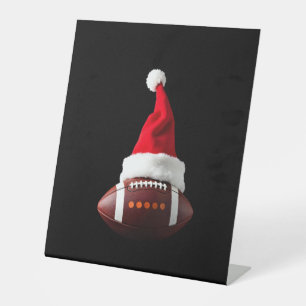 Christmas American Football Ball Santa Hat (1) Pedestal Sign