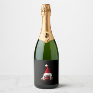 Christmas American Football Ball Santa Hat (1) Sparkling Wine Label