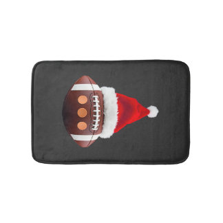 Christmas American Football Ball Santa Hat (2) Bath Mat
