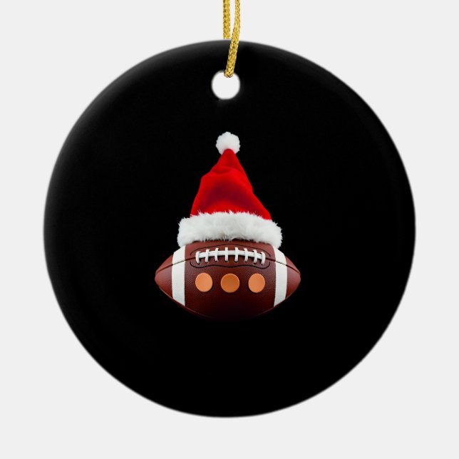 Christmas American Football Ball Santa Hat (2) Ceramic Ornament (Front)