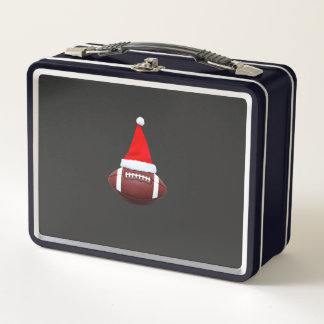 Christmas American Football Ball Santa Hat (2) Metal Lunch Box