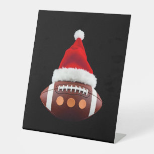 Christmas American Football Ball Santa Hat (2) Pedestal Sign