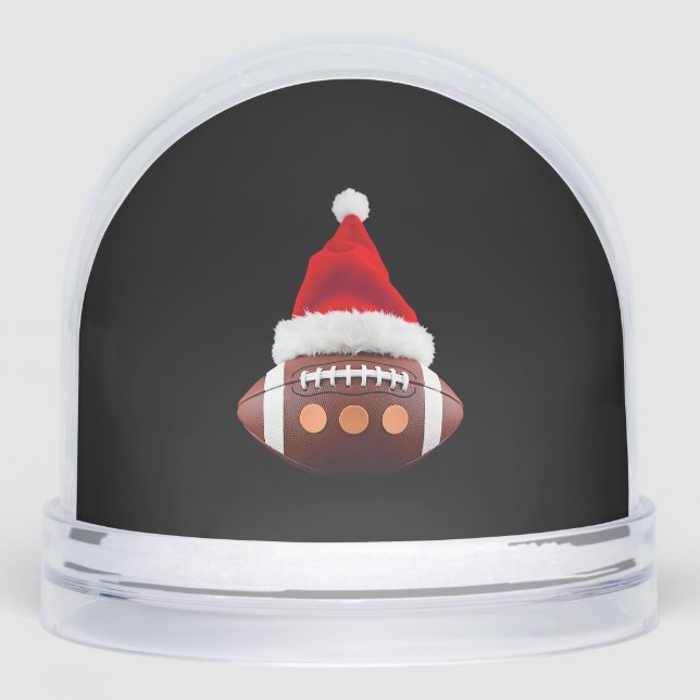Christmas American Football Ball Santa Hat (2) Snowglobe (Front)