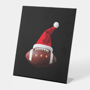 Christmas American Football Ball Santa Hat (3) Pedestal Sign