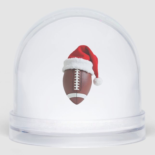 Christmas American Football Ball Santa Hat (3) Snowglobe (Front)