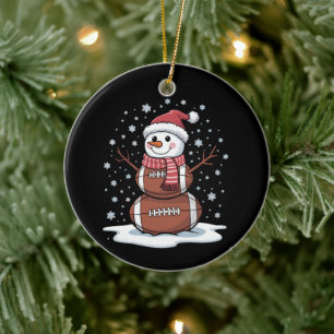 Christmas American Football Snowman Xmas Sport  Ceramic Ornament