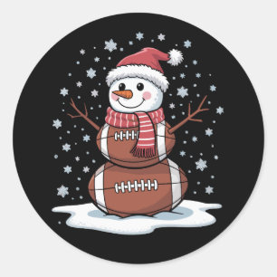 Christmas American Football Snowman Xmas Sport  Classic Round Sticker