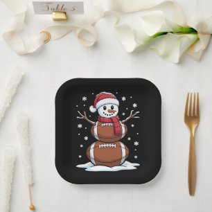 Christmas American Football Snowman Xmas Sport  Paper Plate