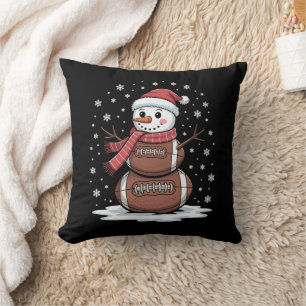 Christmas American Football Snowman Xmas Sport Throw Pillow