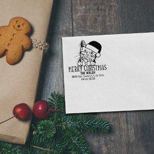 Christmas American Short Hair Cat Return Address  Rubber Stamp