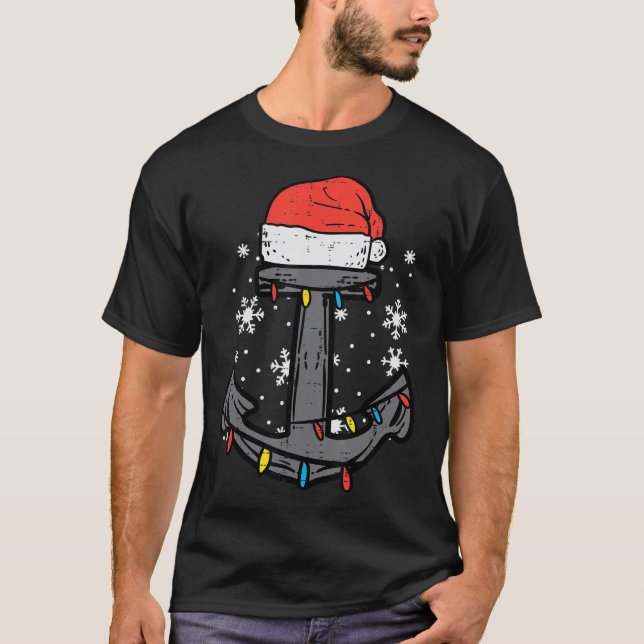 Christmas Anchor Santa Xmas Boat Sailing Captain M T-Shirt (Front)