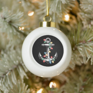Christmas Anchor Xmas Lights Nautical Sailing Ceramic Ball Christmas Ornament