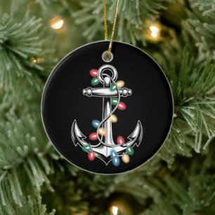 Christmas Anchor Xmas Lights Nautical Sailing Ceramic Ornament