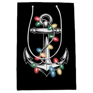 Christmas Anchor Xmas Lights Nautical Sailing Medium Gift Bag