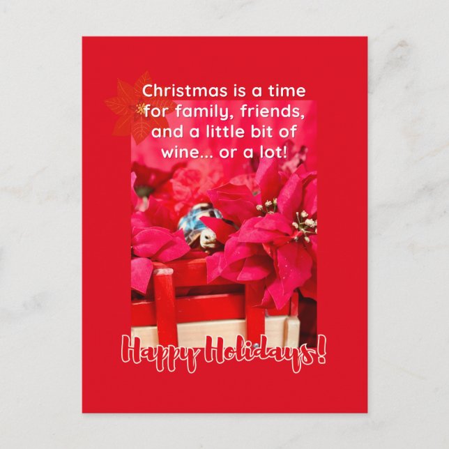 Christmas and a lot of wine Turtle and poinsettias Postcard (Front)