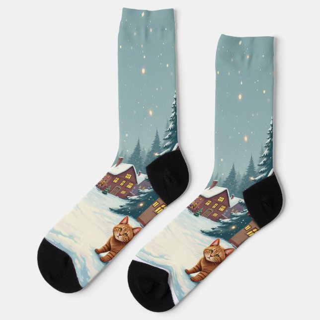 Christmas and Cat Socks (Left)