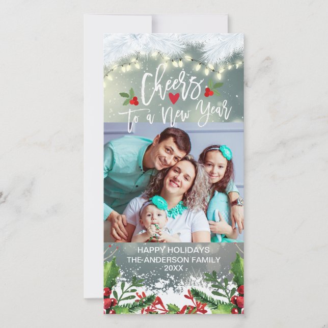 Christmas and Cheers to a New Year Greeting Photo Holiday Card (Front)