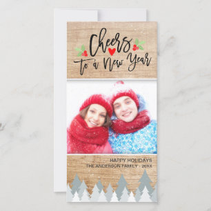 Christmas and Cheers to a New Year Greeting Photo Holiday Card