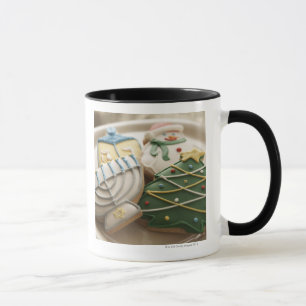Christmas and Hanukkah cookies on plate, Mug